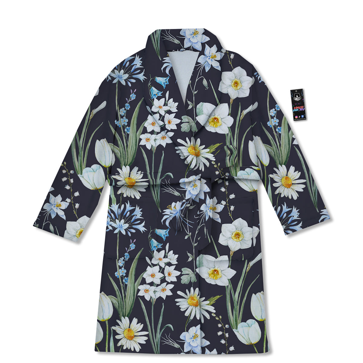 Flower White Daffodil Print Pattern Bathrobe-grizzshop