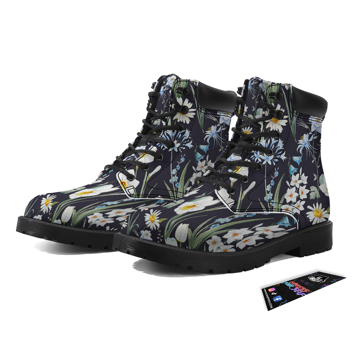 Flower White Daffodil Print Pattern Boots-grizzshop