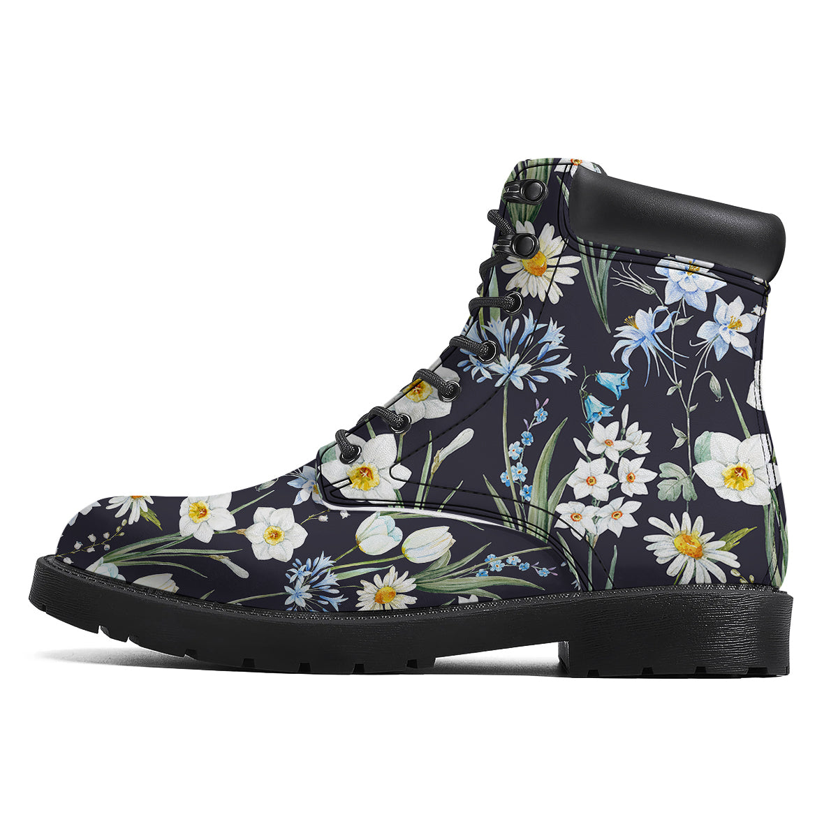 Flower White Daffodil Print Pattern Boots-grizzshop