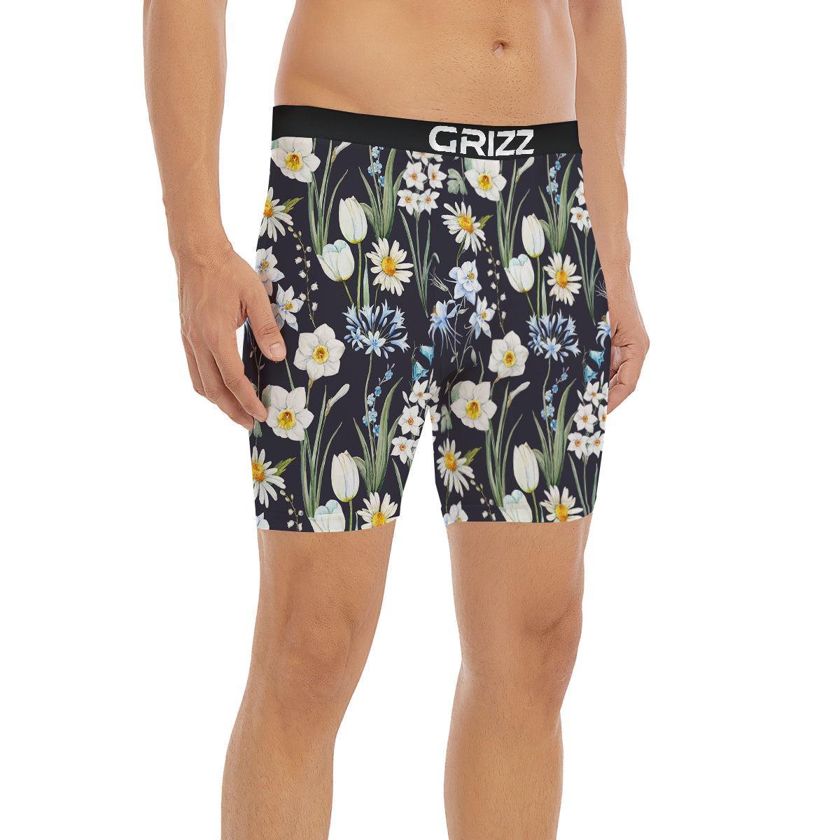 Flower White Daffodil Print Pattern Boxer Briefs-grizzshop
