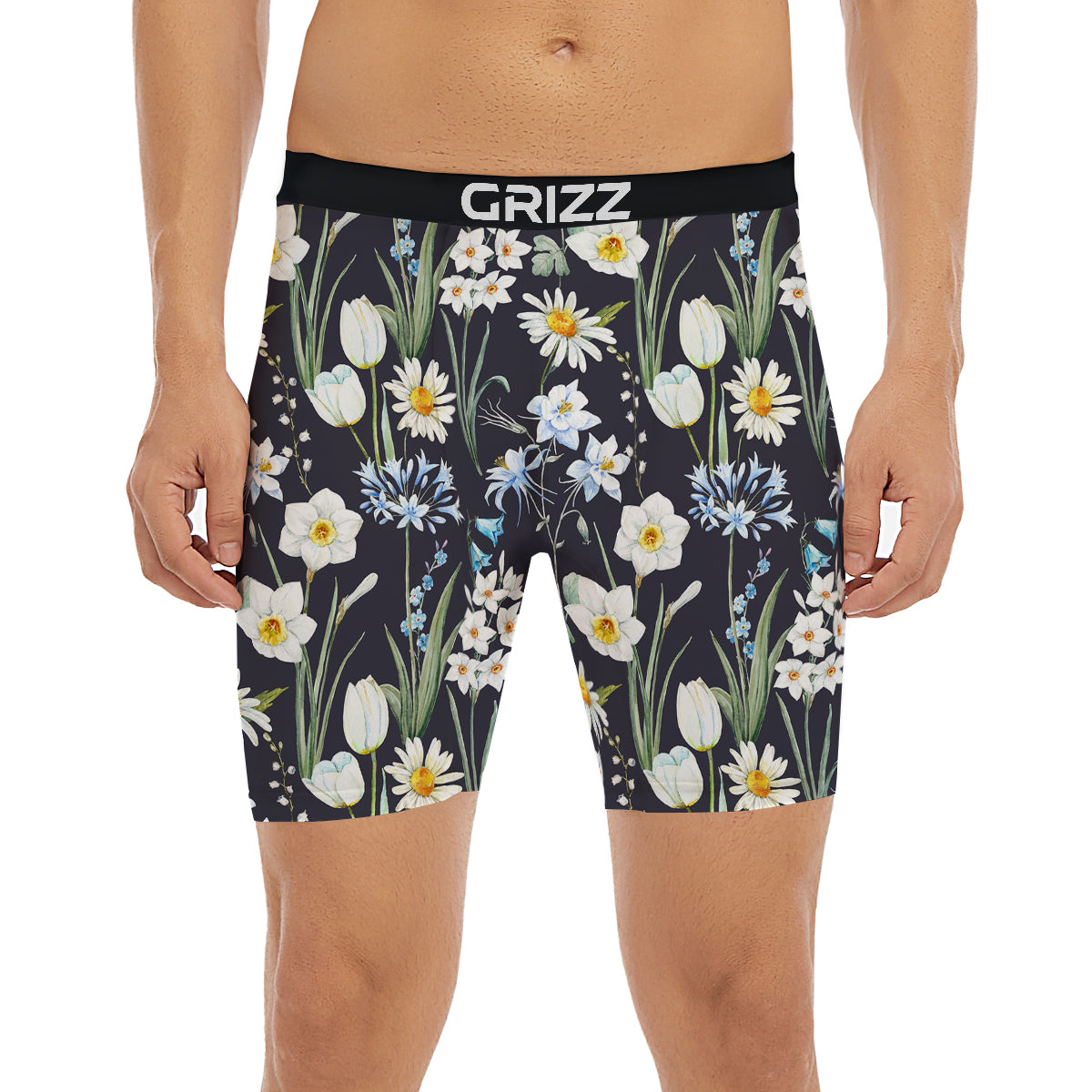 Flower White Daffodil Print Pattern Boxer Briefs-grizzshop