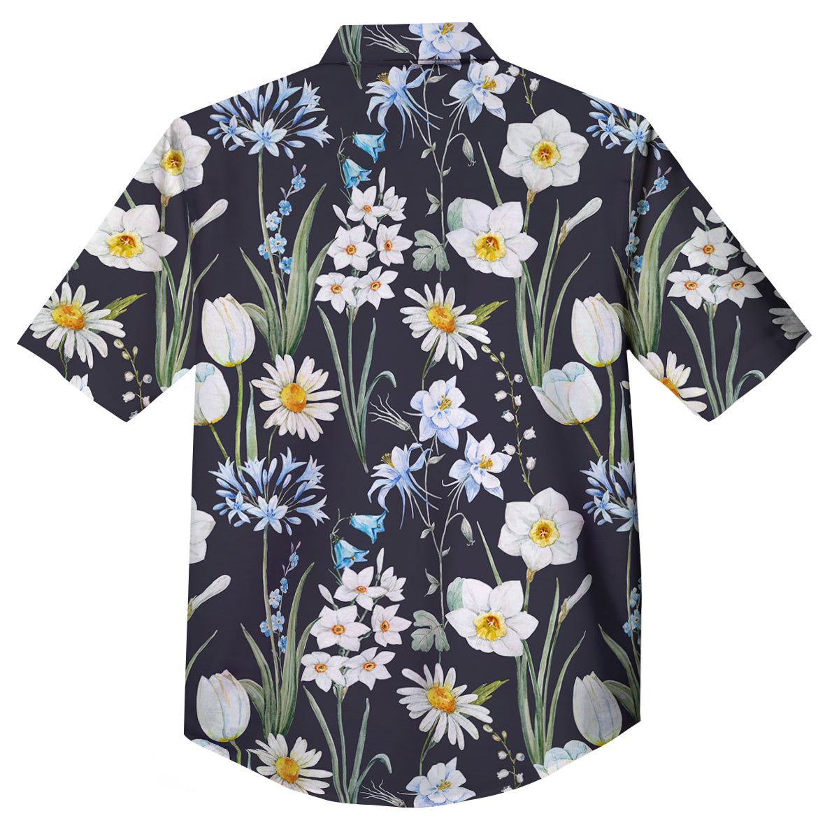 Flower White Daffodil Print Pattern Button Up Shirt-grizzshop
