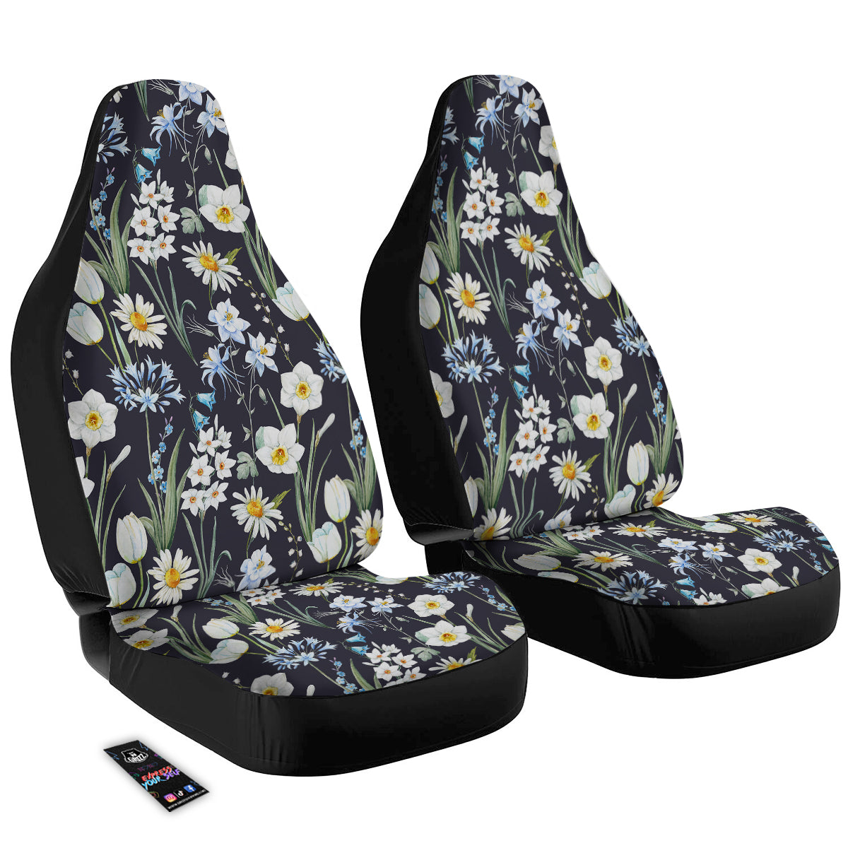 Flower White Daffodil Print Pattern Car Seat Covers-grizzshop