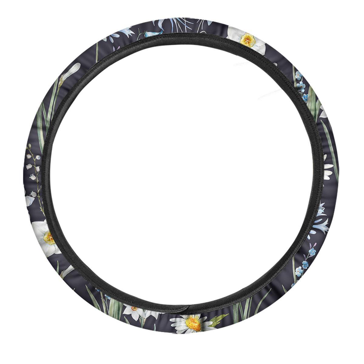 Flower White Daffodil Print Pattern Car Steering Wheel Cover-grizzshop