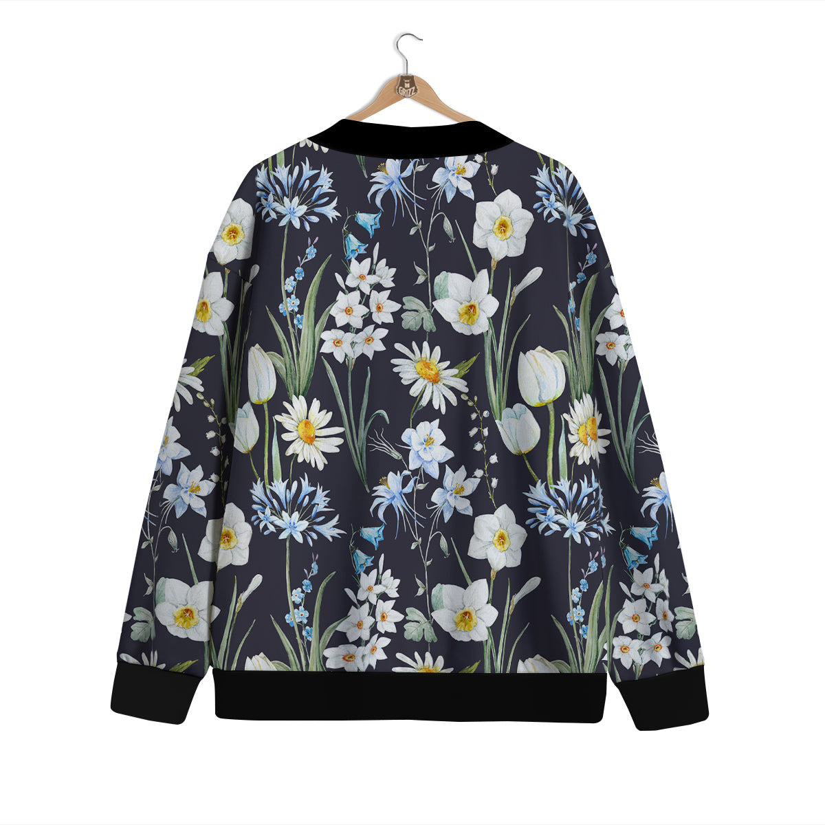 Flower White Daffodil Print Pattern Cardigan-grizzshop