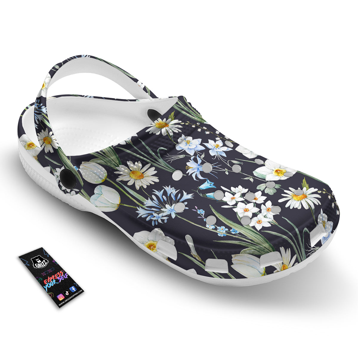 Flower White Daffodil Print Pattern Clog-grizzshop
