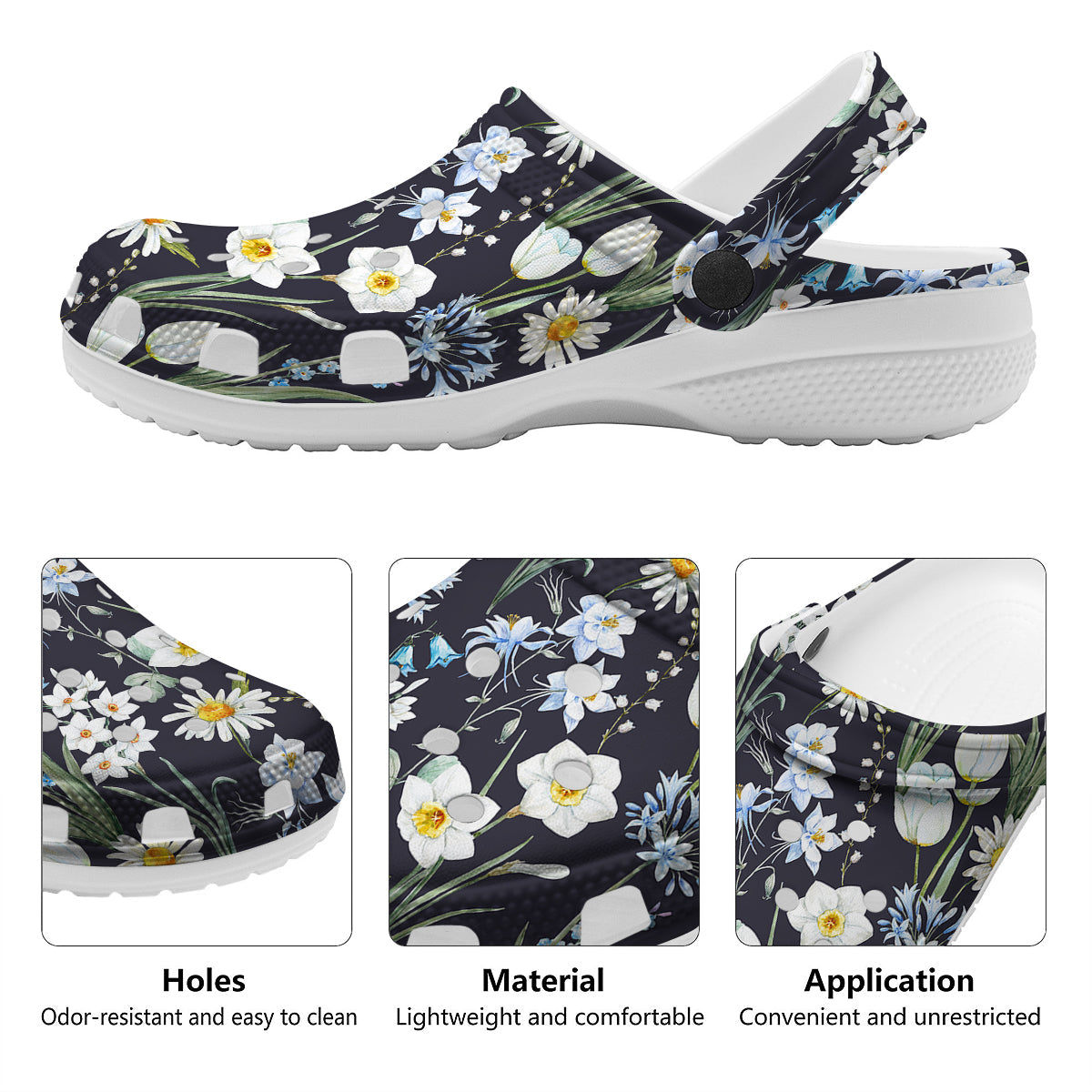 Flower White Daffodil Print Pattern Clog-grizzshop