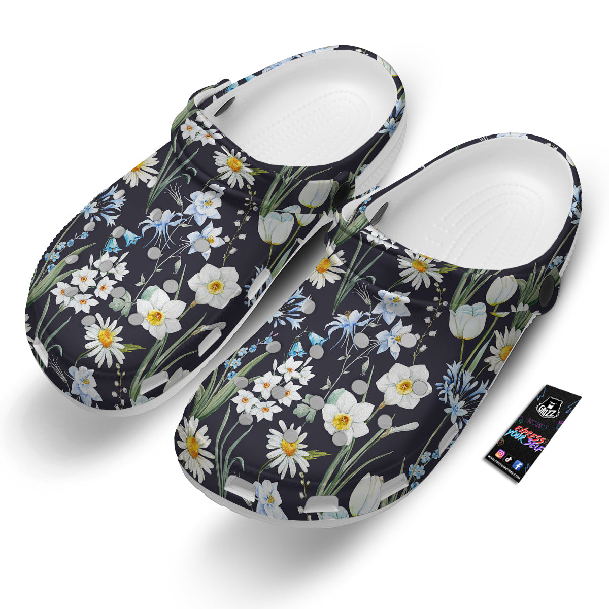 Flower White Daffodil Print Pattern Clog-grizzshop