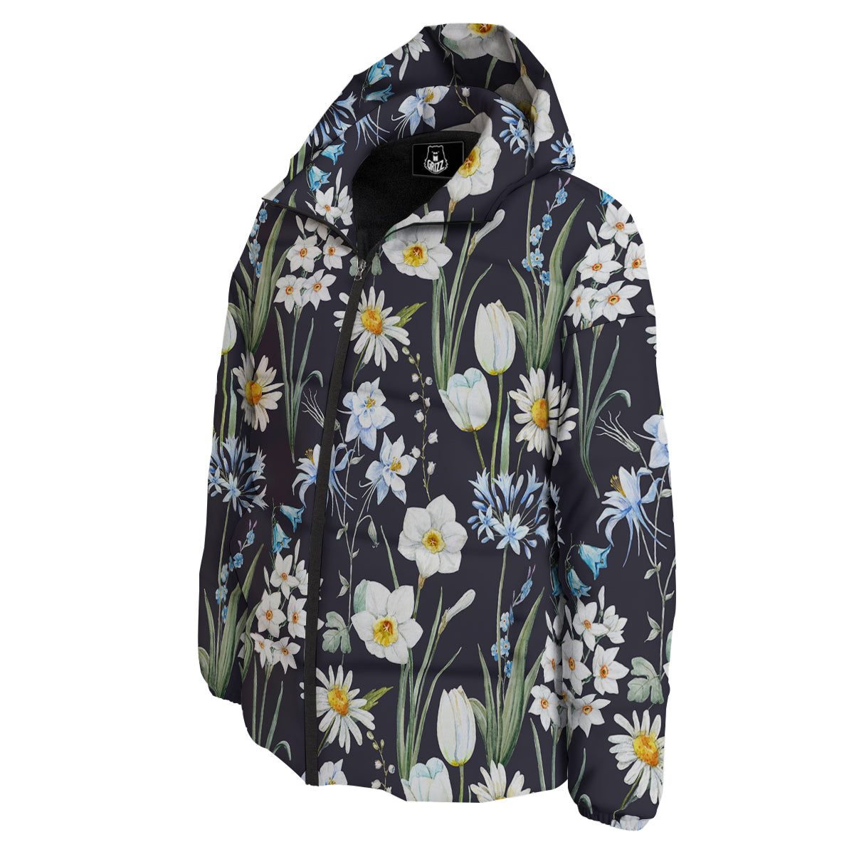 Flower White Daffodil Print Pattern Down Jacket-grizzshop