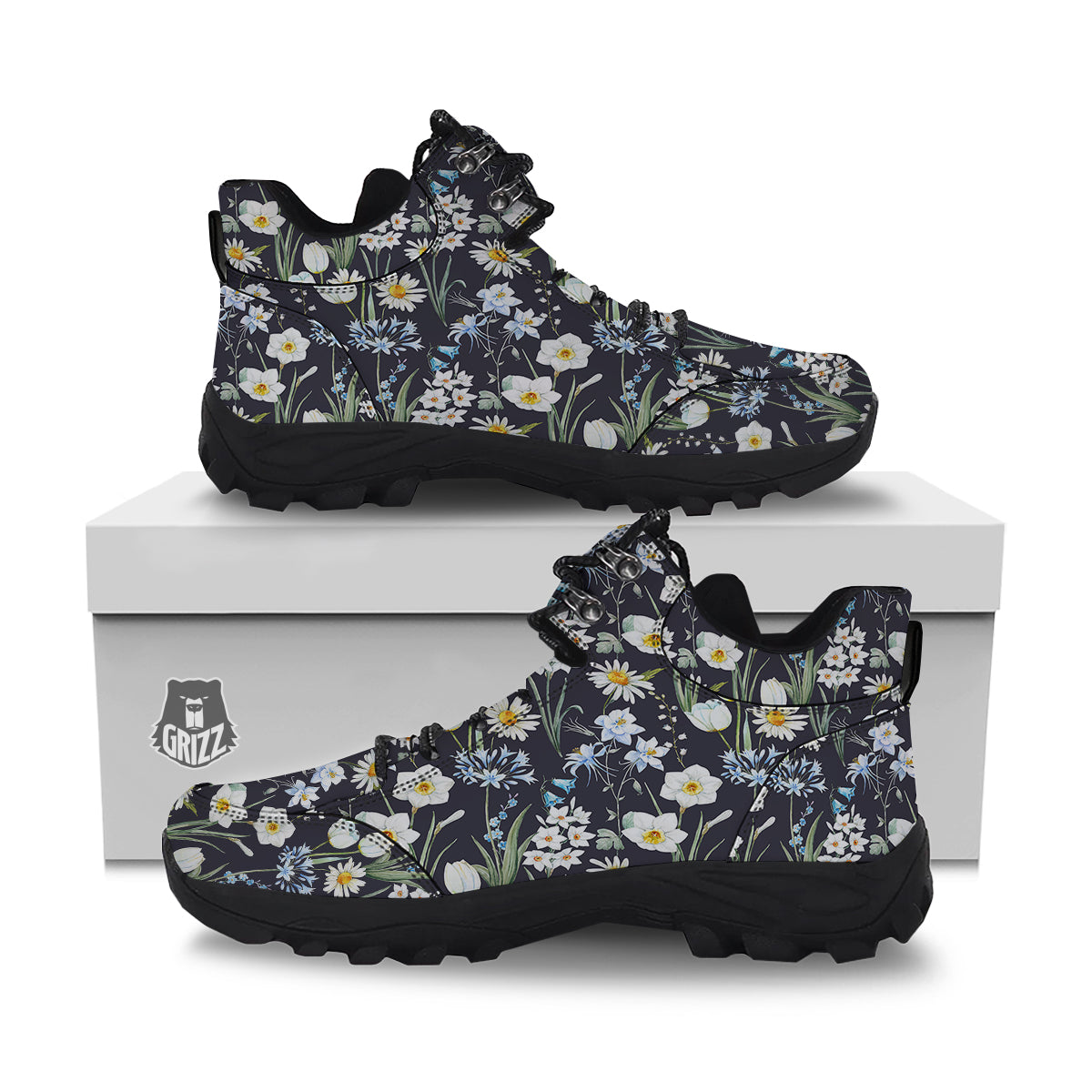 Flower White Daffodil Print Pattern Hiking Shoes-grizzshop