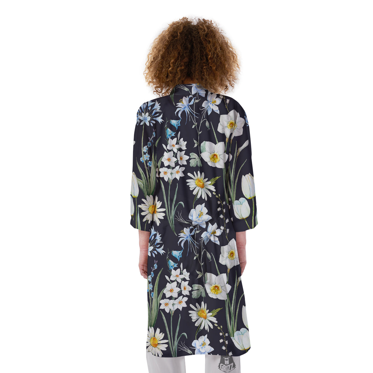 Flower White Daffodil Print Pattern Kimono-grizzshop