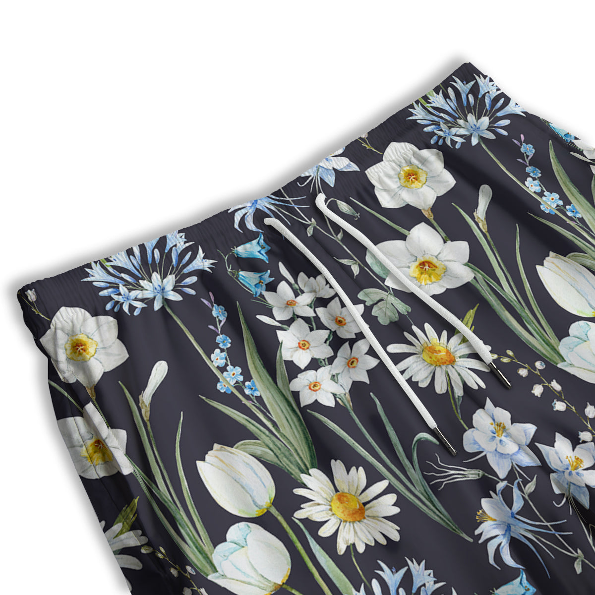 Flower White Daffodil Print Pattern Men's Athletic Shorts