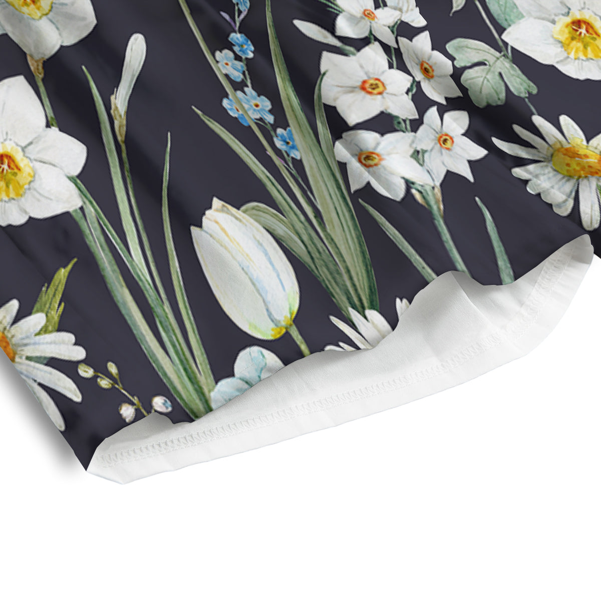 Flower White Daffodil Print Pattern Men's Athletic Shorts