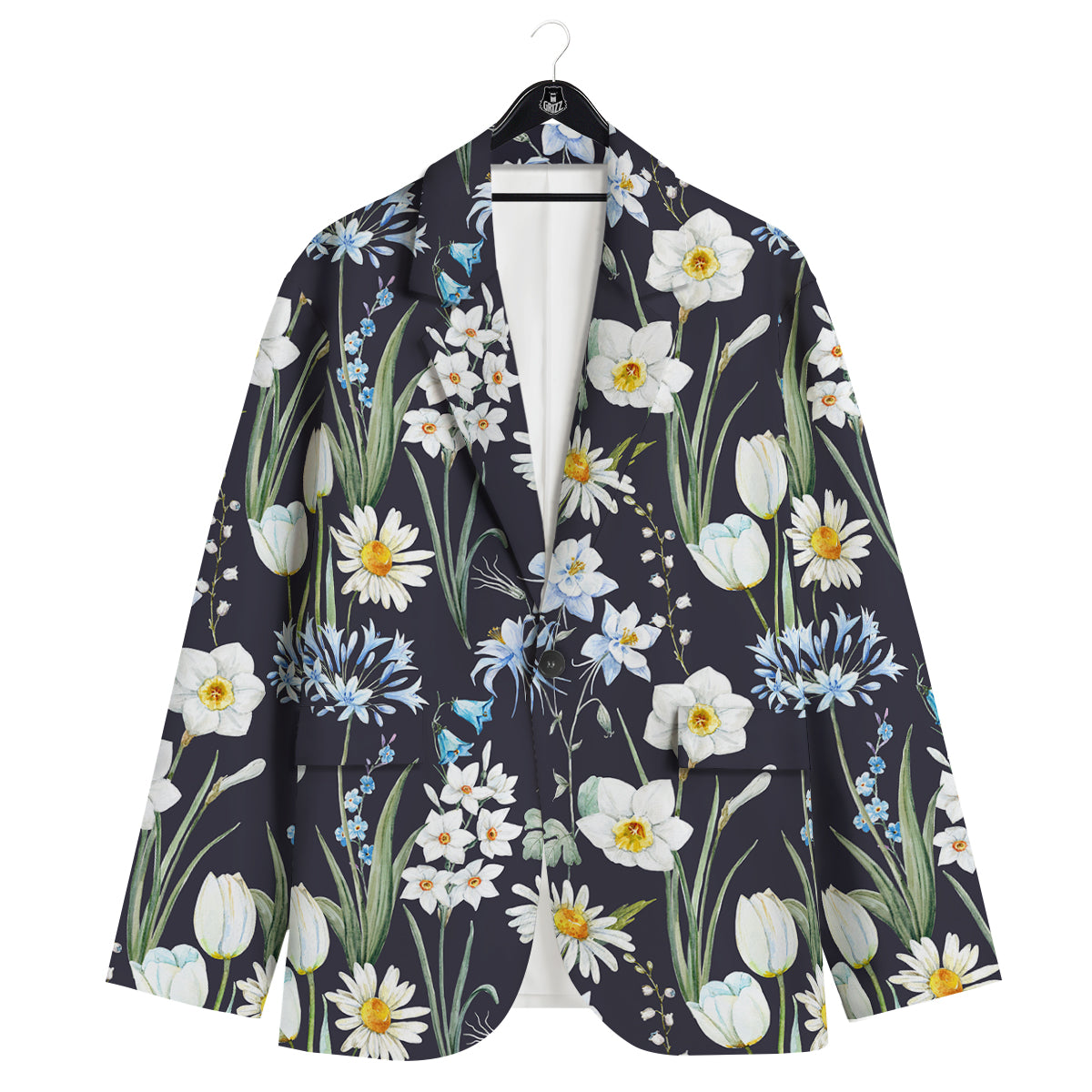 Flower White Daffodil Print Pattern Men's Sport Coat-grizzshop