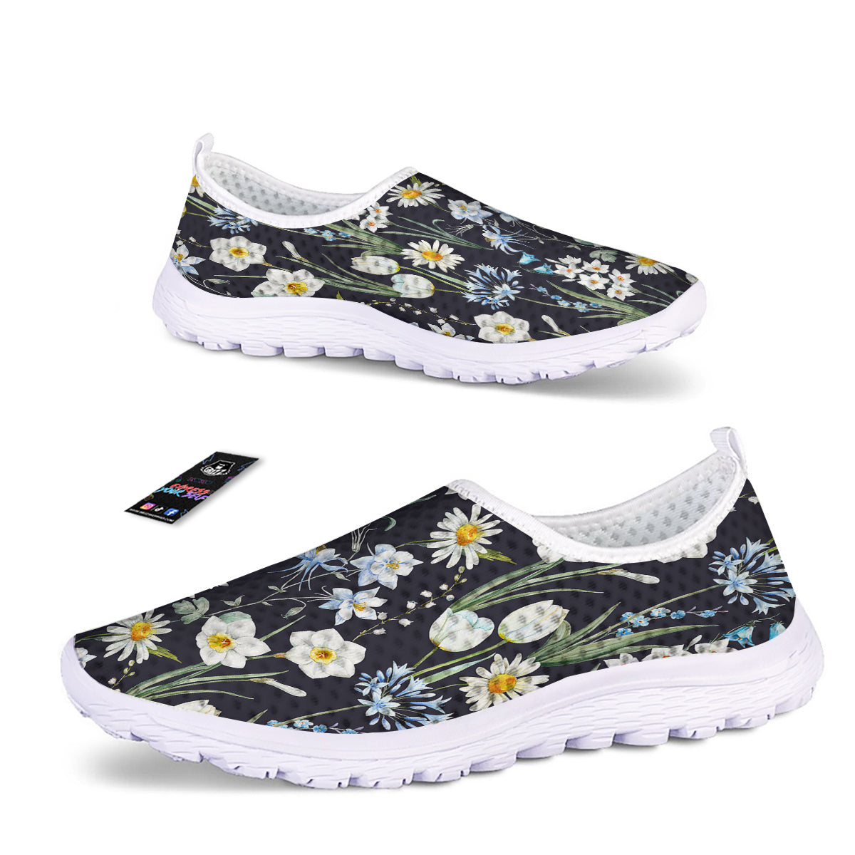 Flower White Daffodil Print Pattern Nurse Shoes-grizzshop