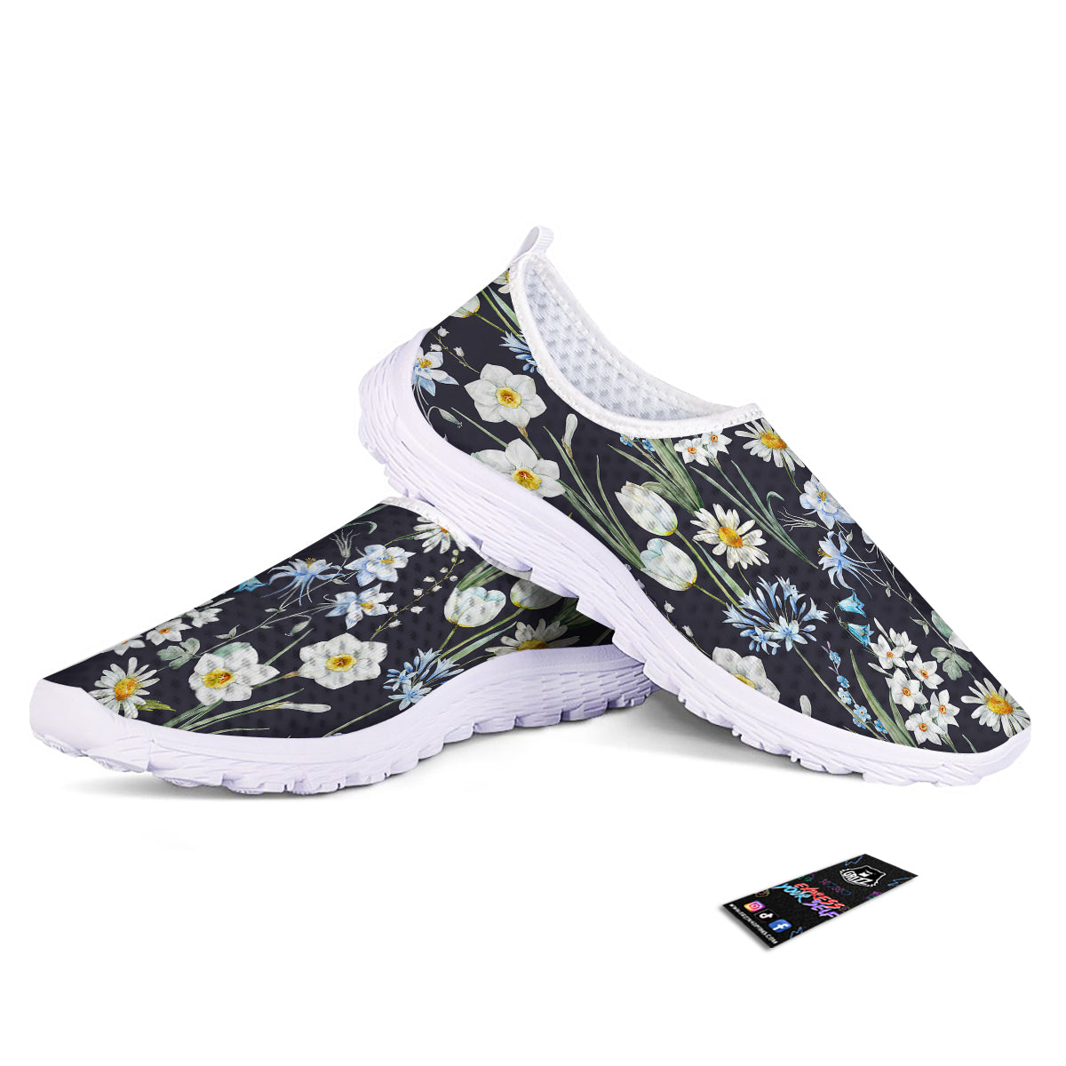 Flower White Daffodil Print Pattern Nurse Shoes-grizzshop