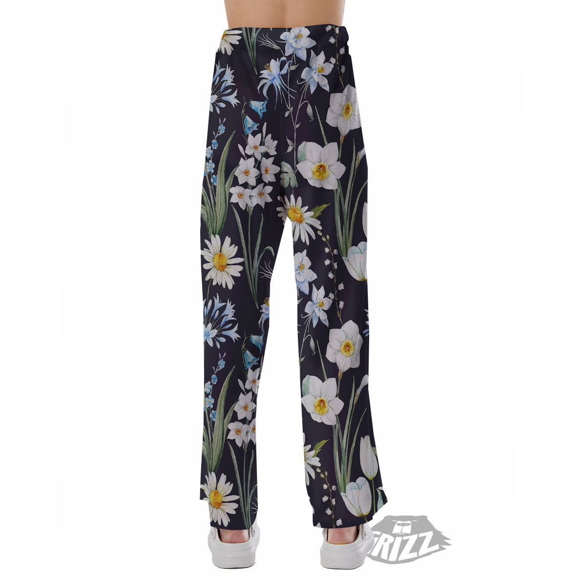 Flower White Daffodil Print Pattern Pajama Pants-grizzshop