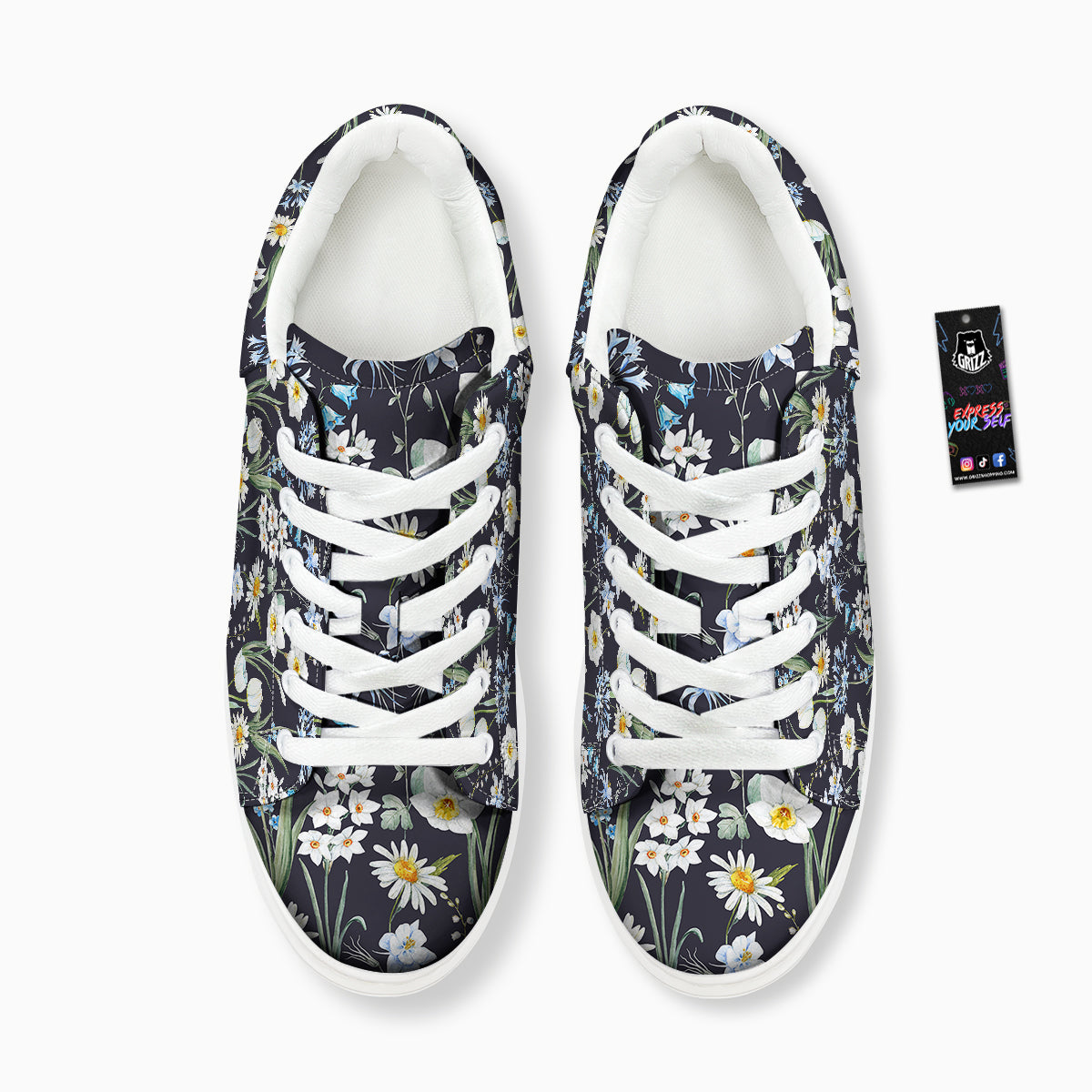Flower White Daffodil Print Pattern Platform Shoes-grizzshop