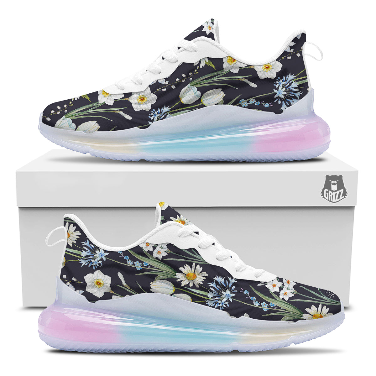 Flower White Daffodil Print Pattern Running Sneakers-grizzshop