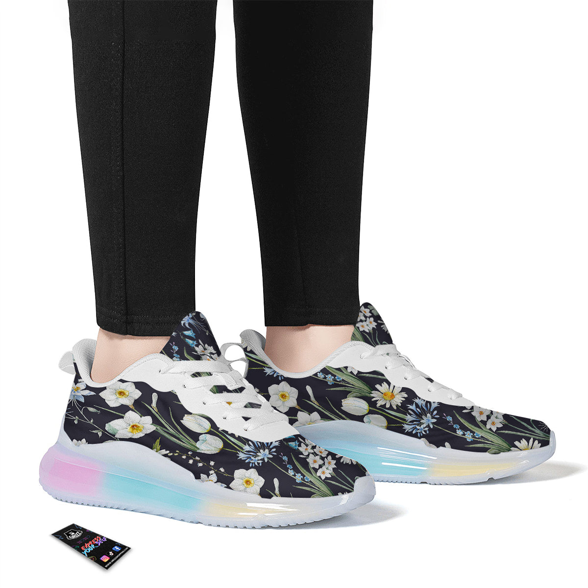 Flower White Daffodil Print Pattern Running Sneakers-grizzshop