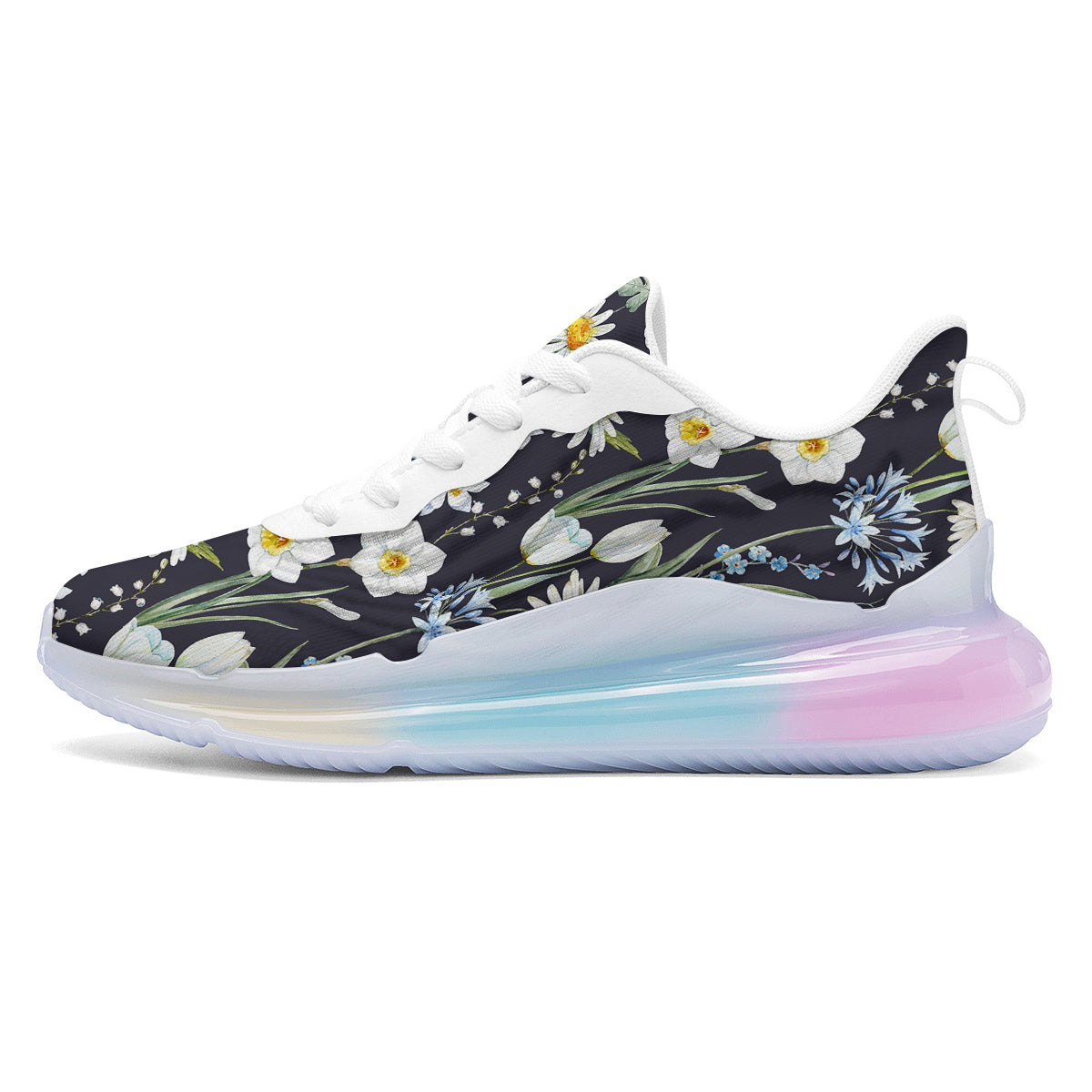 Flower White Daffodil Print Pattern Running Sneakers-grizzshop