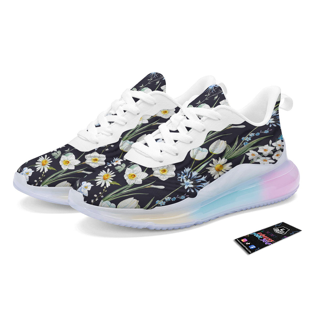 Flower White Daffodil Print Pattern Running Sneakers-grizzshop