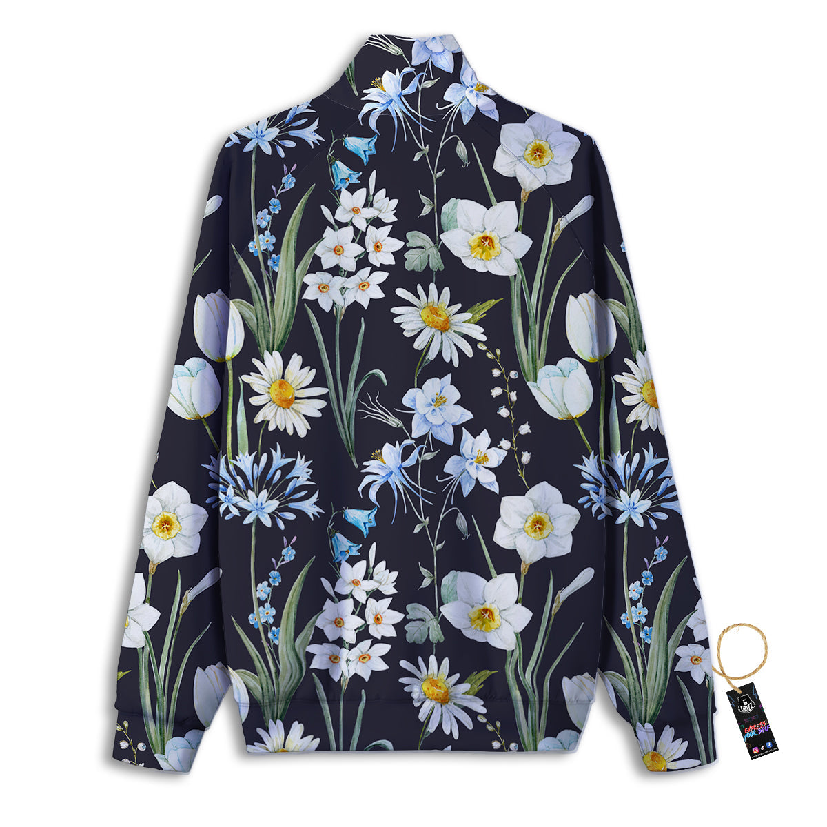 Flower White Daffodil Print Pattern Track Jacket-grizzshop