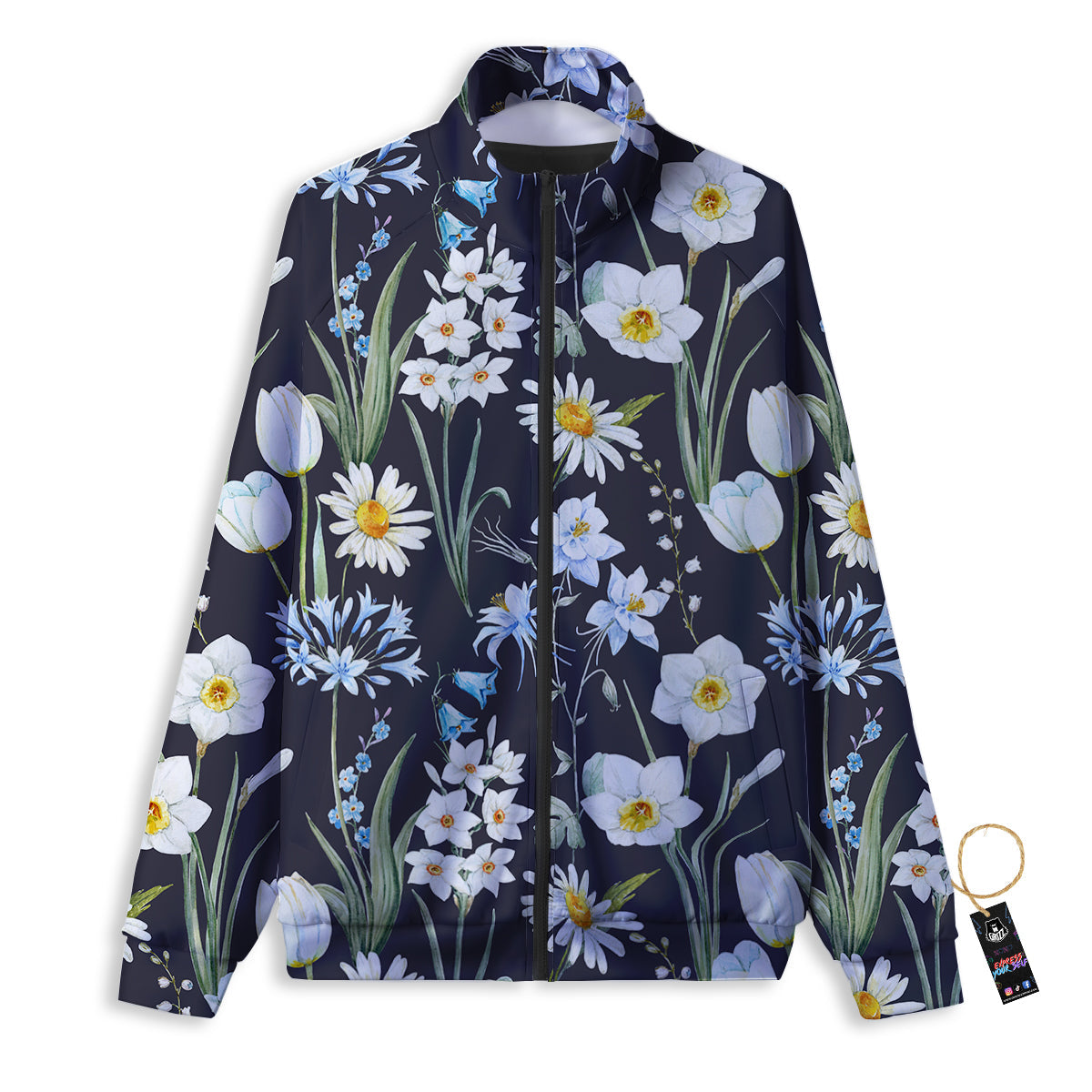 Flower White Daffodil Print Pattern Track Jacket-grizzshop