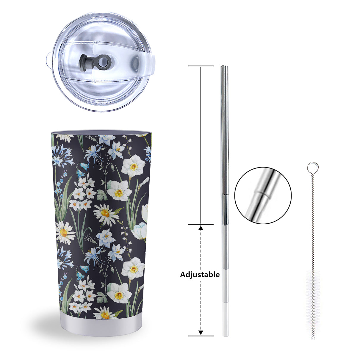 Flower White Daffodil Print Pattern Tumbler-grizzshop