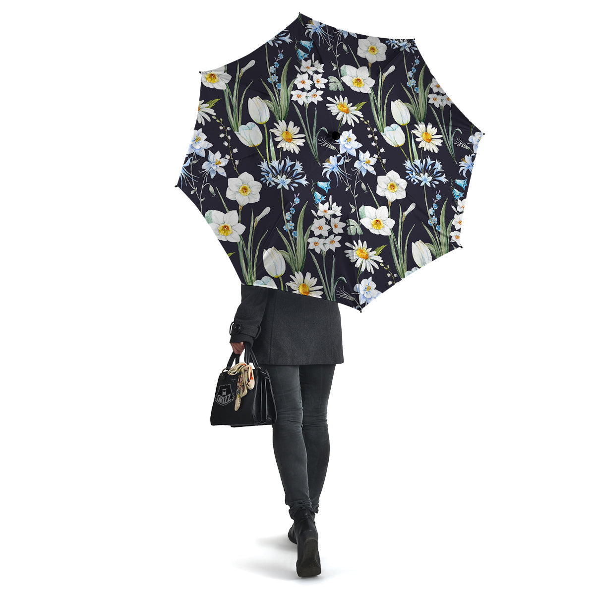 Flower White Daffodil Print Pattern Umbrella-grizzshop