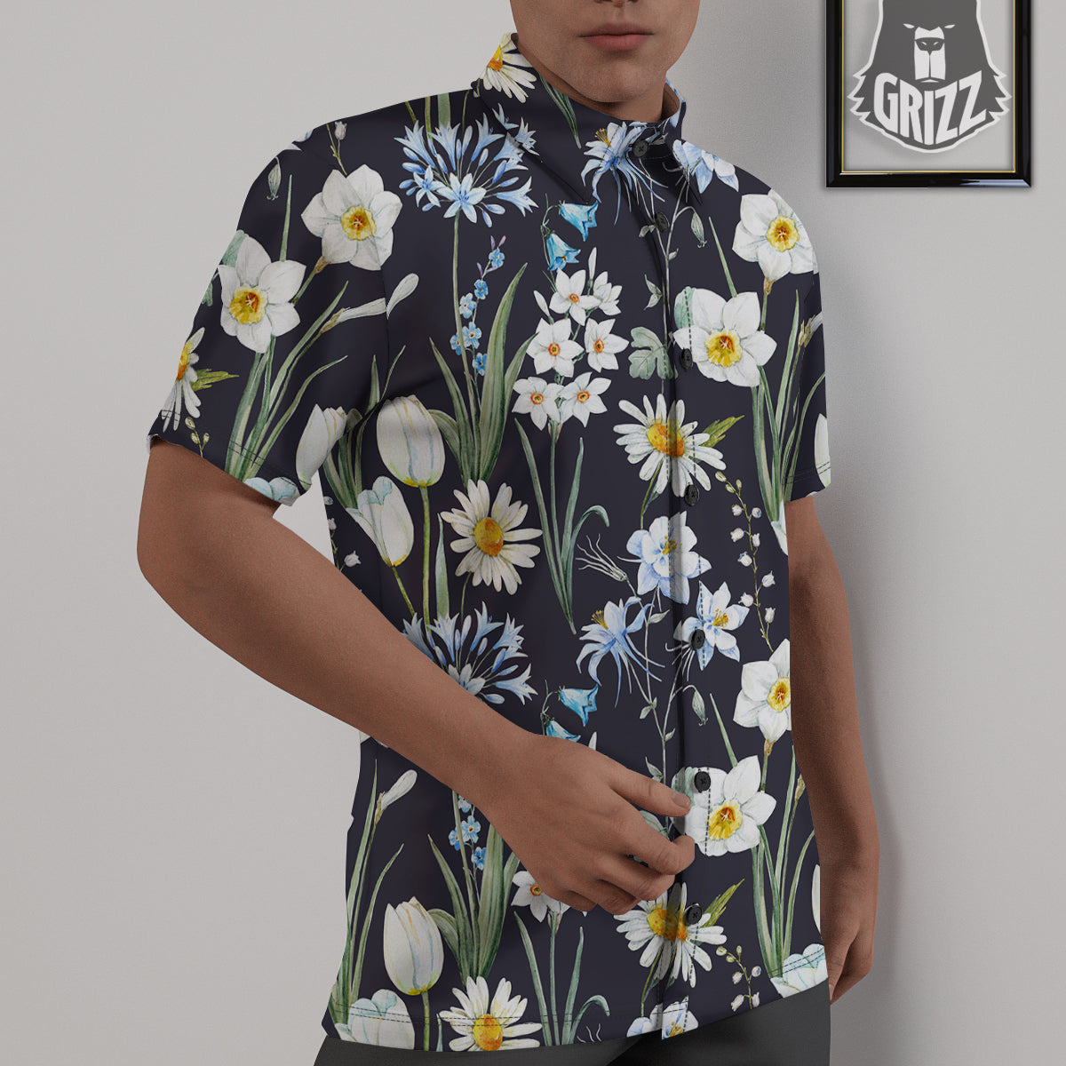 Flower White Daffodil Print Pattern Untucked Shirts-grizzshop