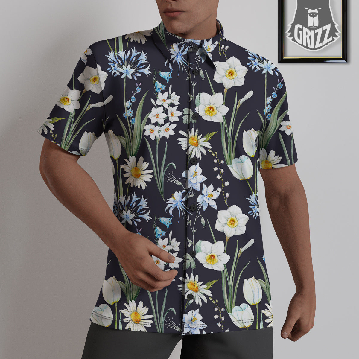 Flower White Daffodil Print Pattern Untucked Shirts-grizzshop