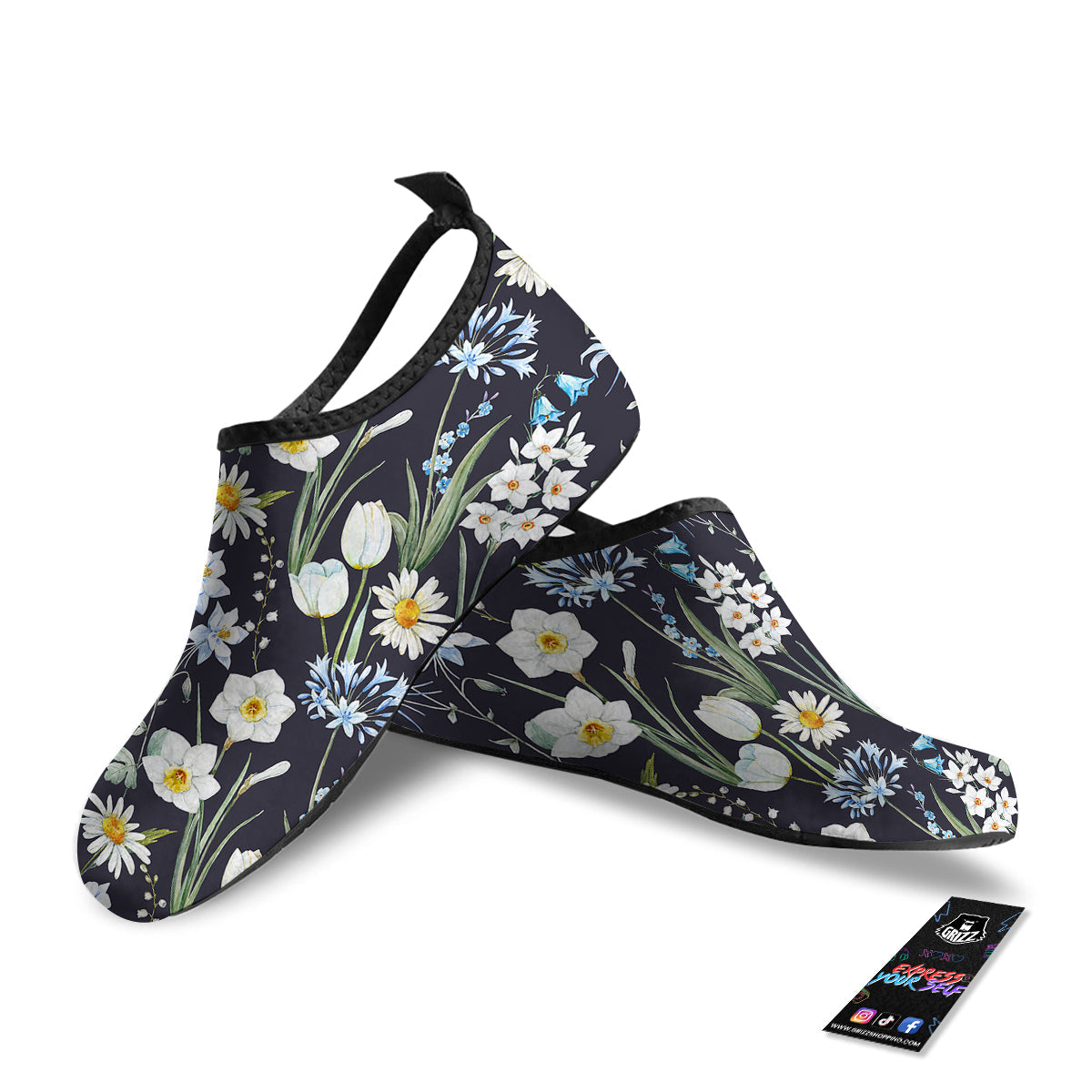 Flower White Daffodil Print Pattern Water Shoes-grizzshop
