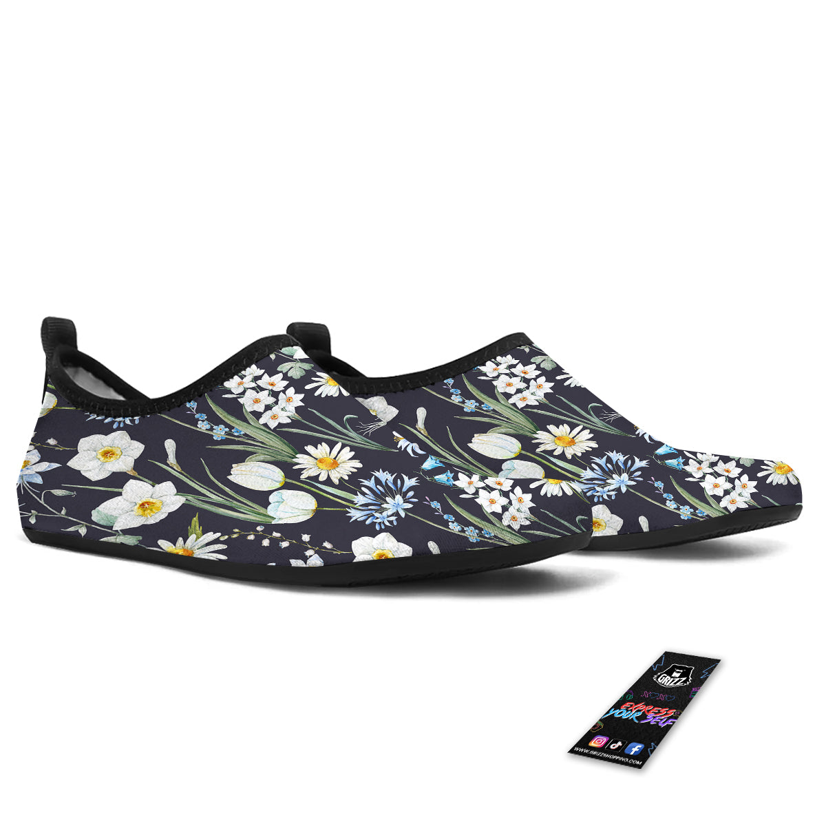 Flower White Daffodil Print Pattern Water Shoes-grizzshop
