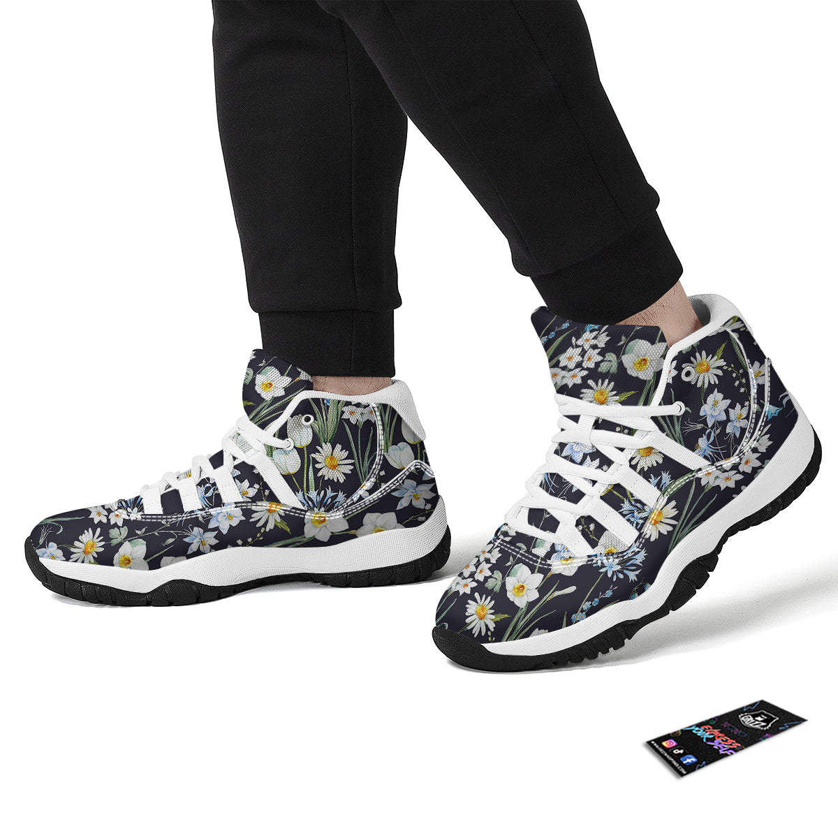 Flower White Daffodil Print Pattern White Bball Shoes-grizzshop