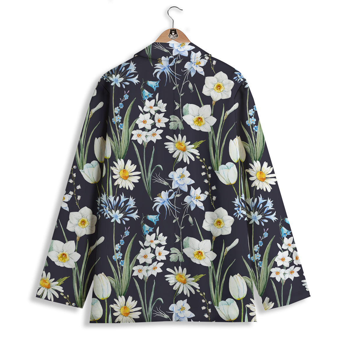 Flower White Daffodil Print Pattern Women's Blazer-grizzshop