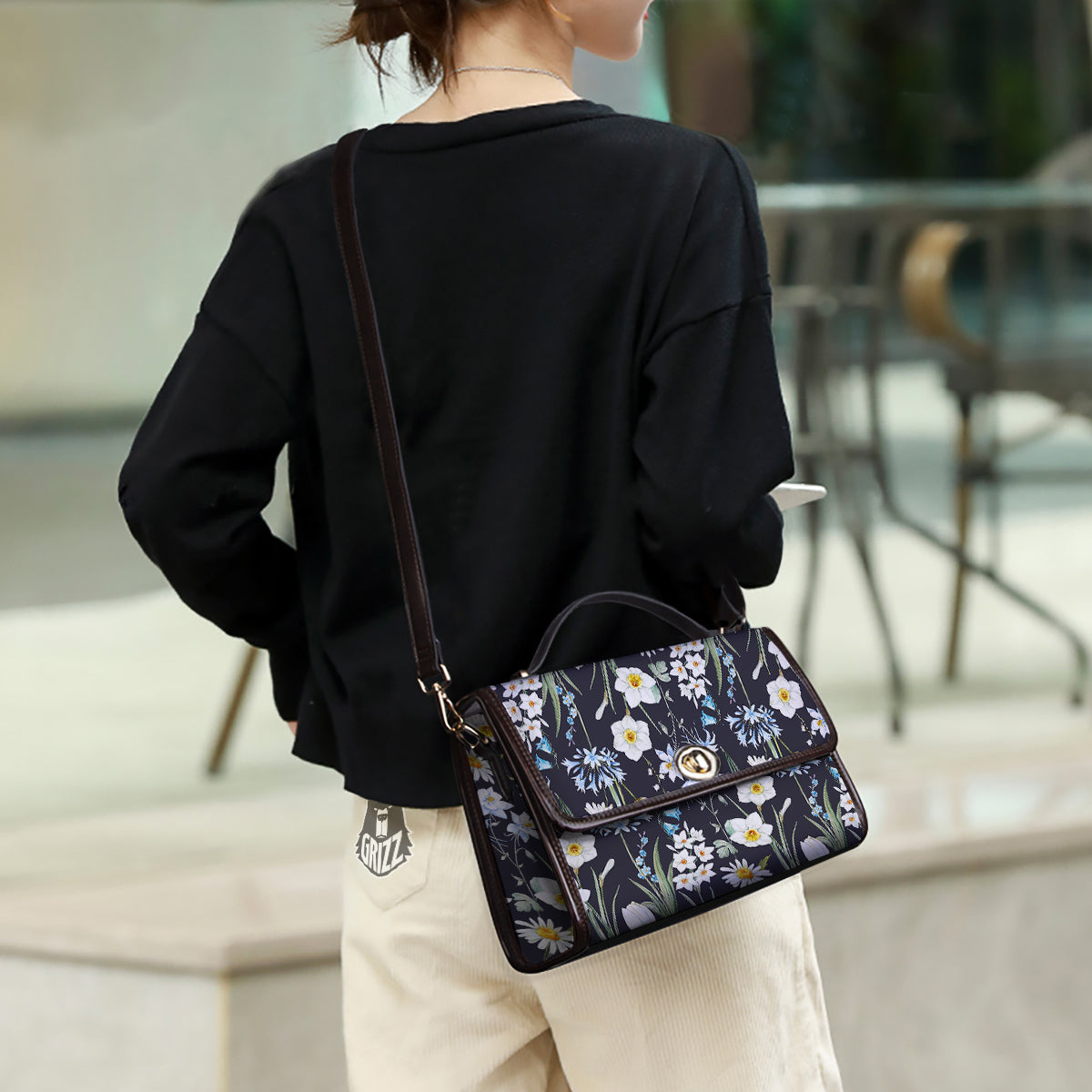 Flower White Daffodil Print Pattern Women's Satchel Bag-grizzshop