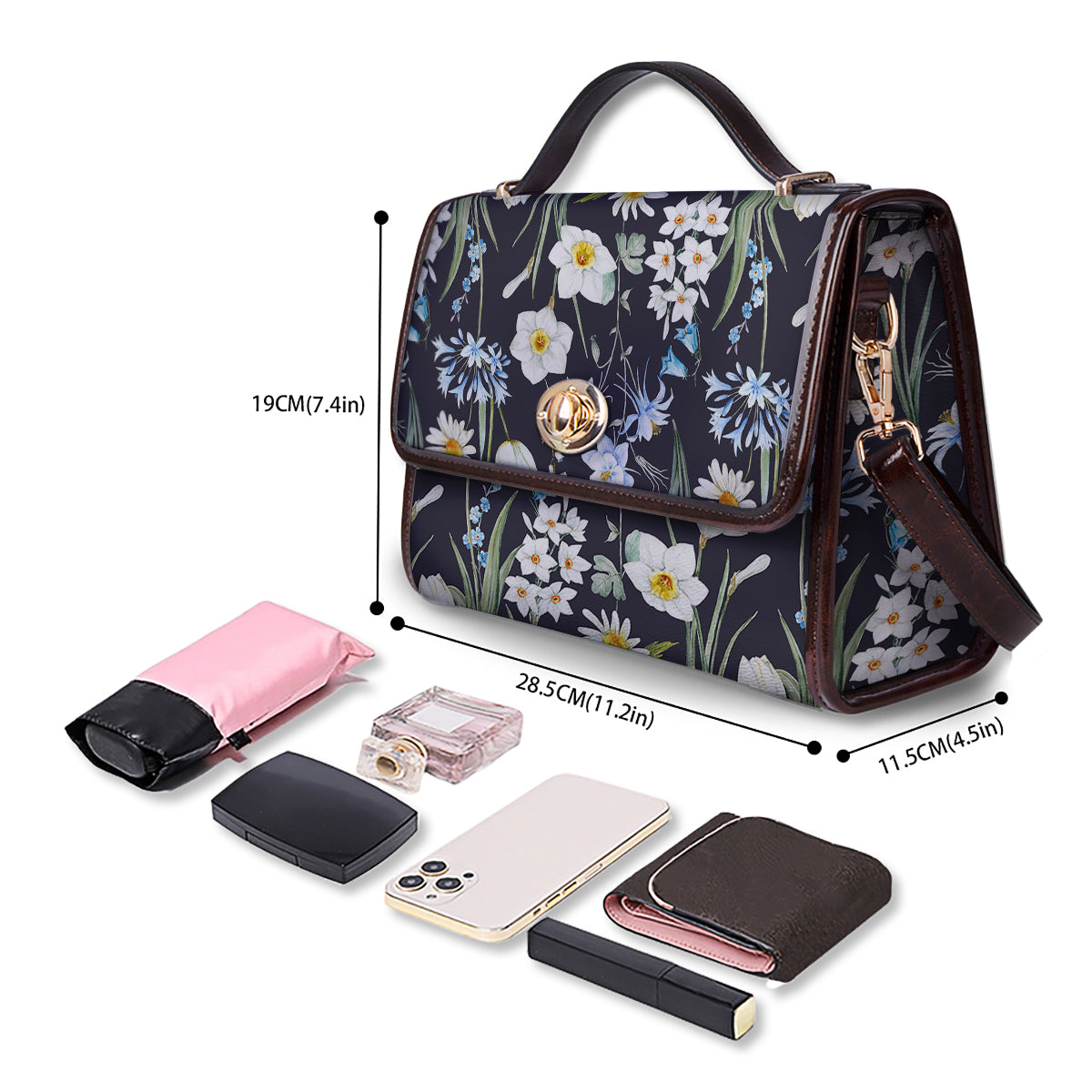 Flower White Daffodil Print Pattern Women's Satchel Bag-grizzshop
