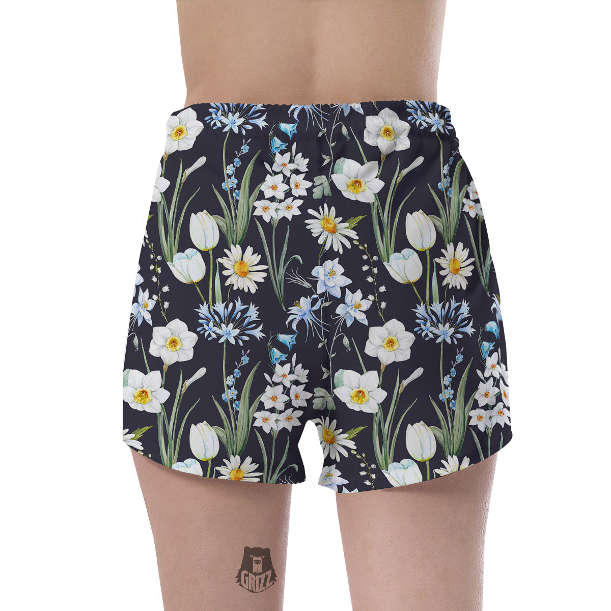 Flower White Daffodil Print Pattern Women's Shorts-grizzshop