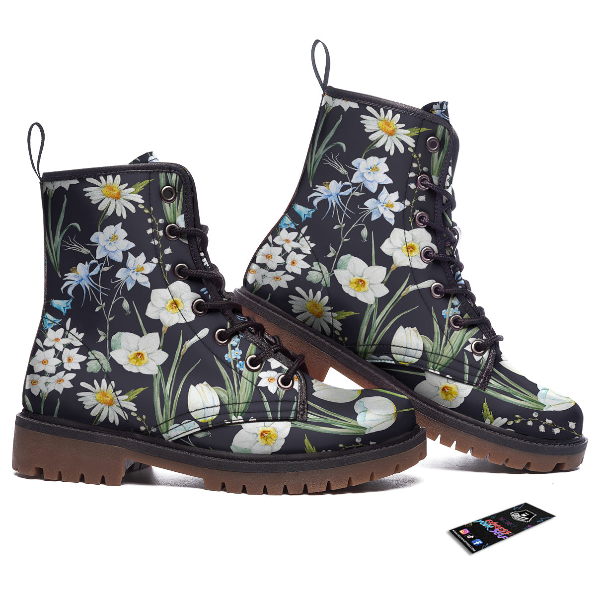 Flower White Daffodil Print Pattern Work Boots-grizzshop