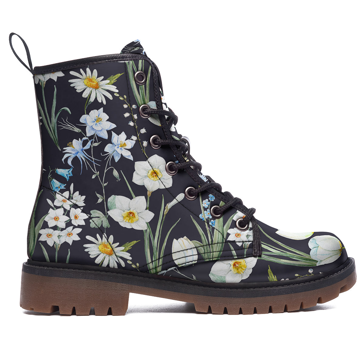 Flower White Daffodil Print Pattern Work Boots-grizzshop
