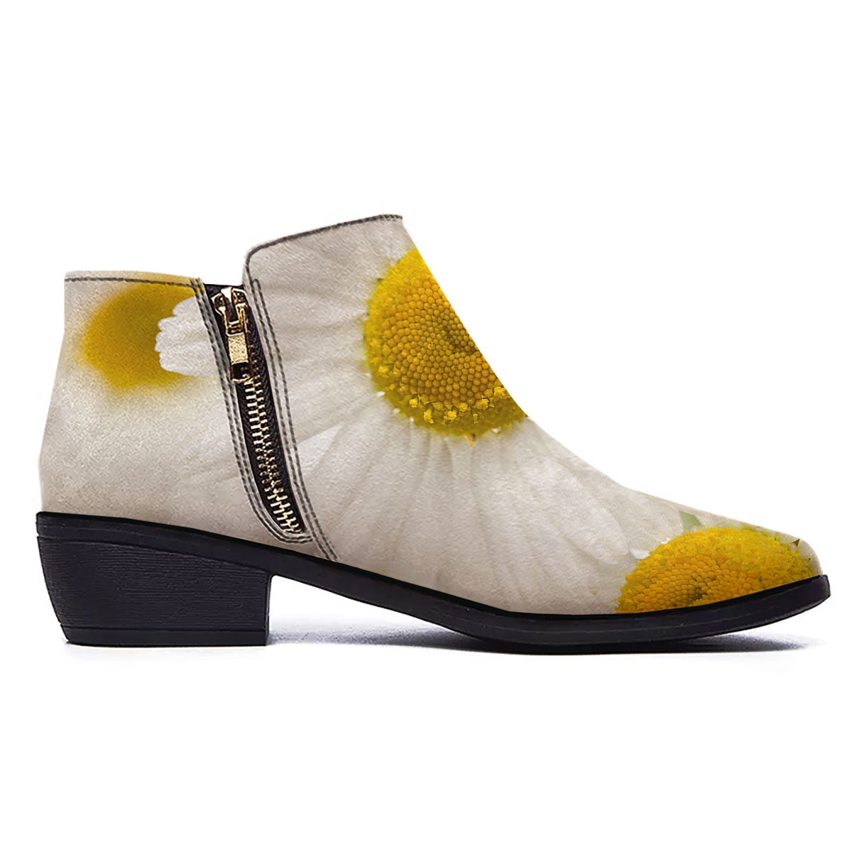 Flower White Daisy Print Ankle Boots-grizzshop