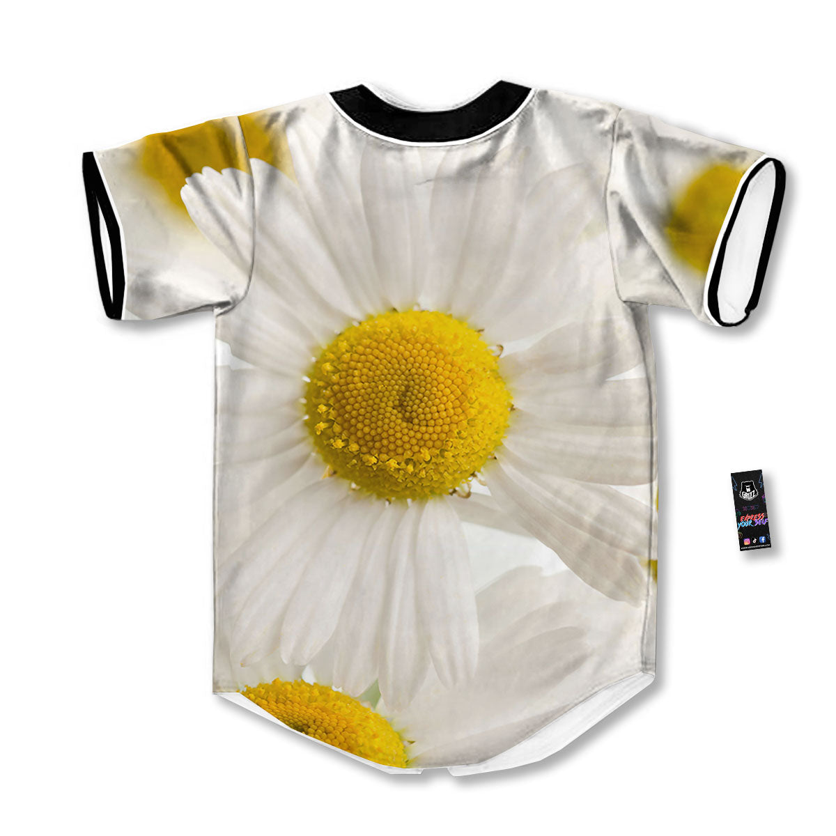 Flower White Daisy Print Baseball Jersey-grizzshop