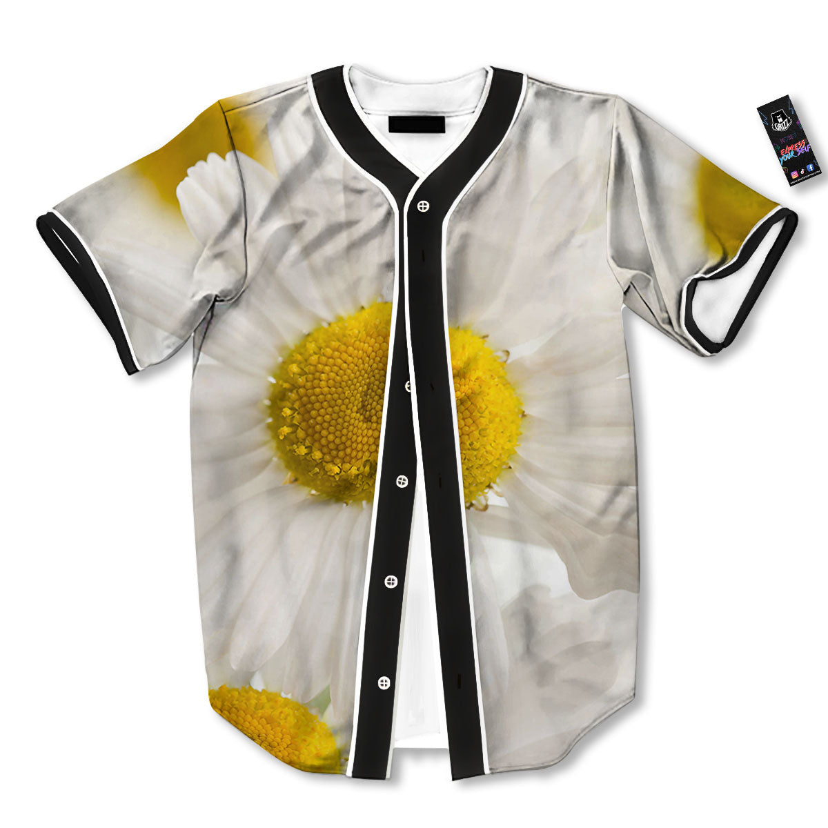Flower White Daisy Print Baseball Jersey-grizzshop