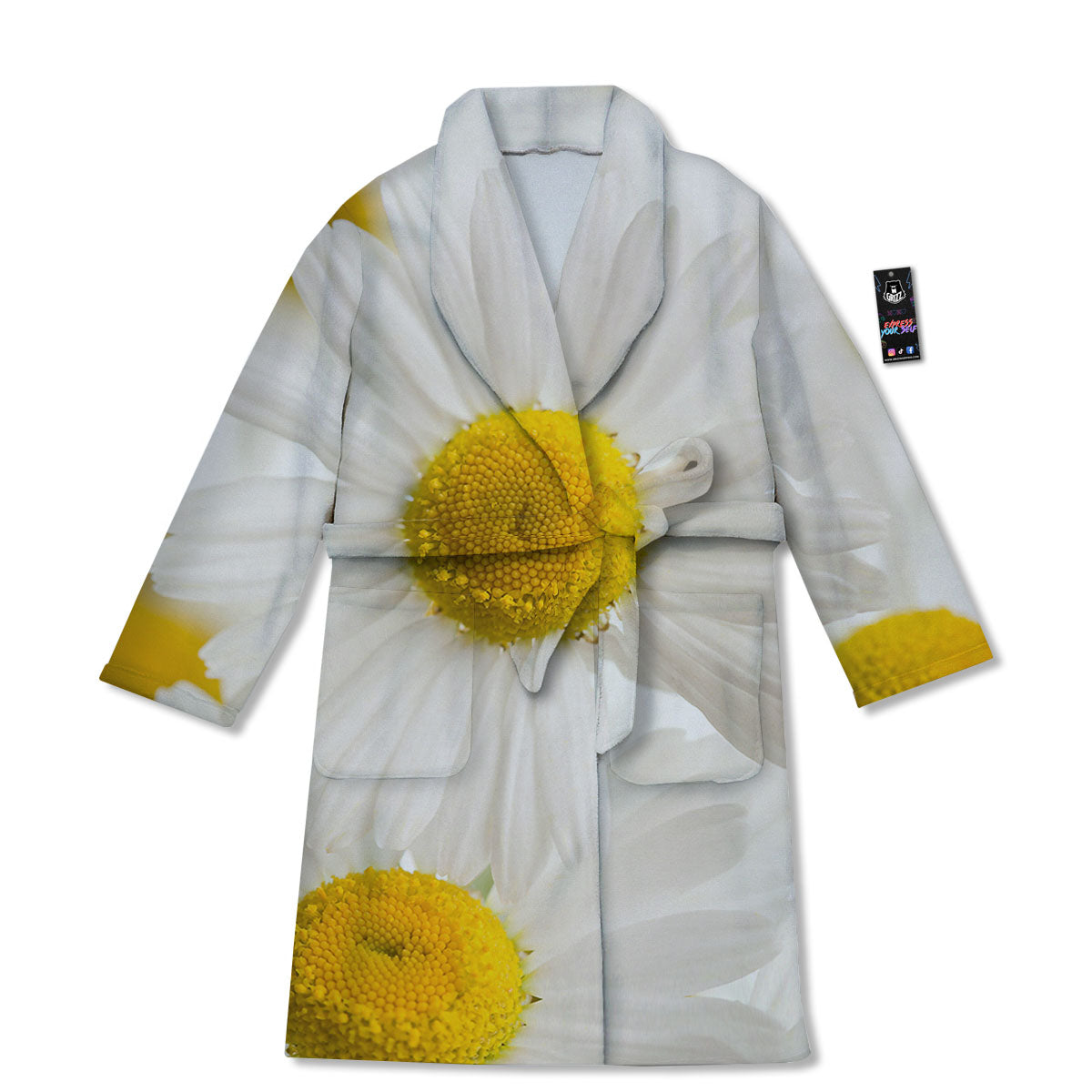 Flower White Daisy Print Bathrobe-grizzshop