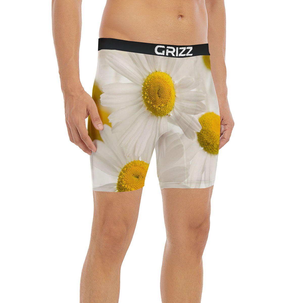 Flower White Daisy Print Boxer Briefs-grizzshop