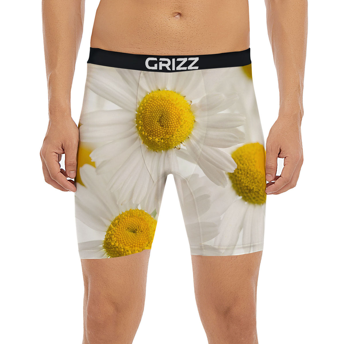 Flower White Daisy Print Boxer Briefs-grizzshop