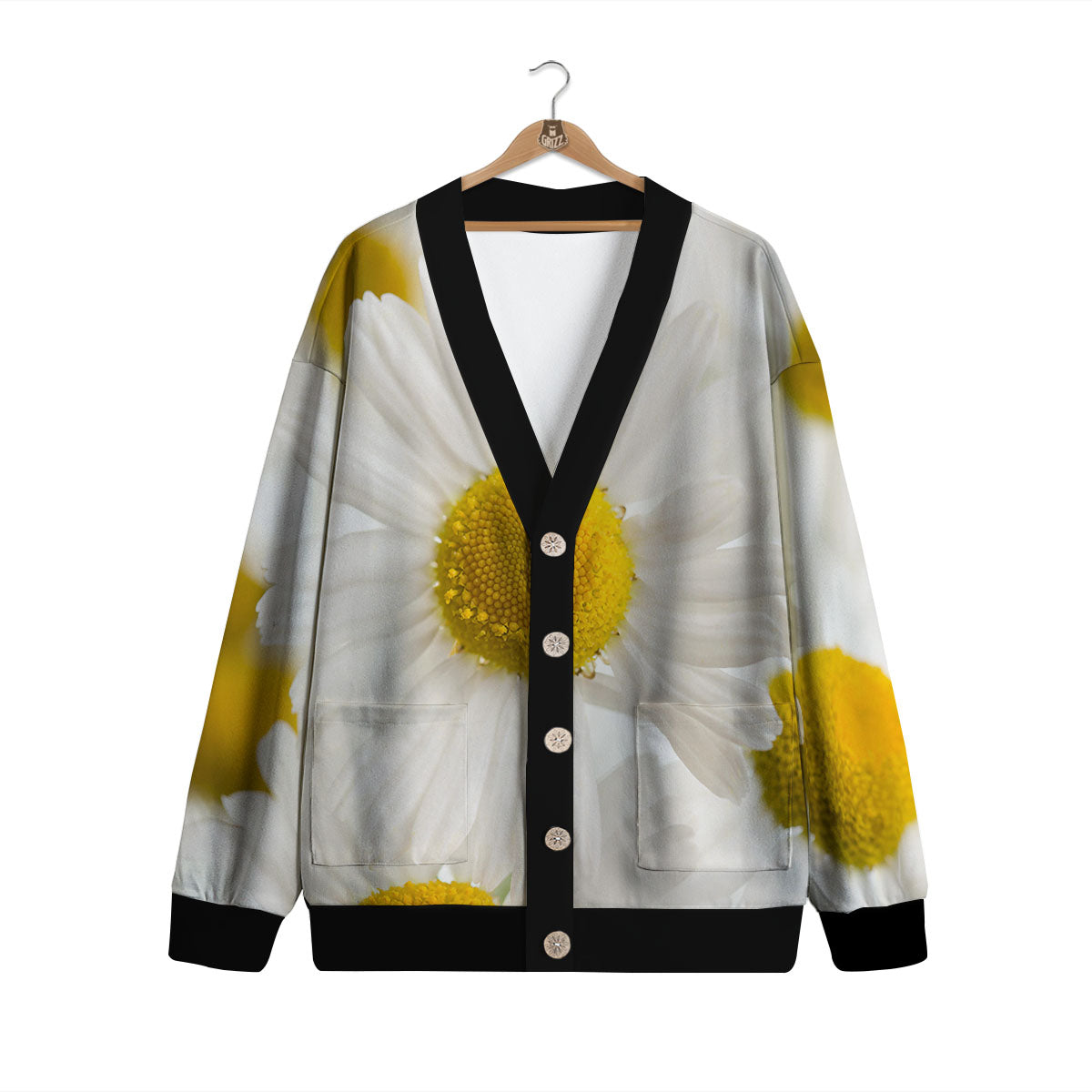 Flower White Daisy Print Cardigan-grizzshop