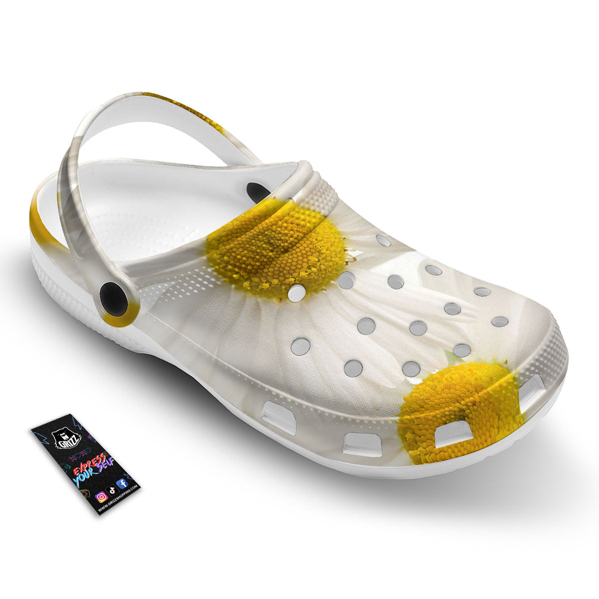 Flower White Daisy Print Clog-grizzshop