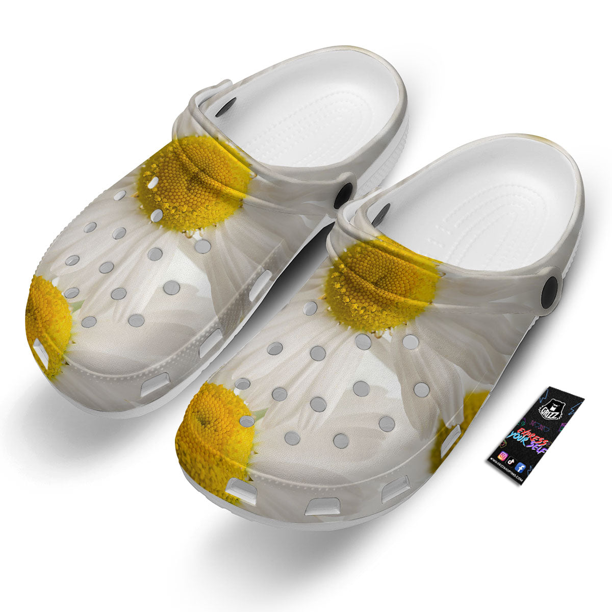 Flower White Daisy Print Clog-grizzshop